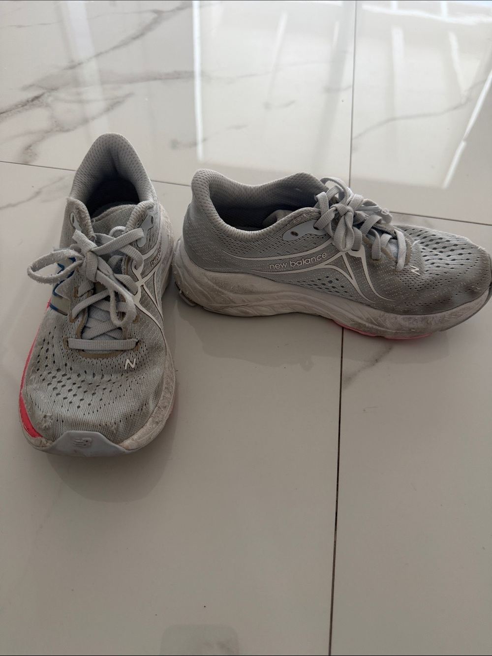 New Balance Light Gray and Pink Kids' Running Sneakers